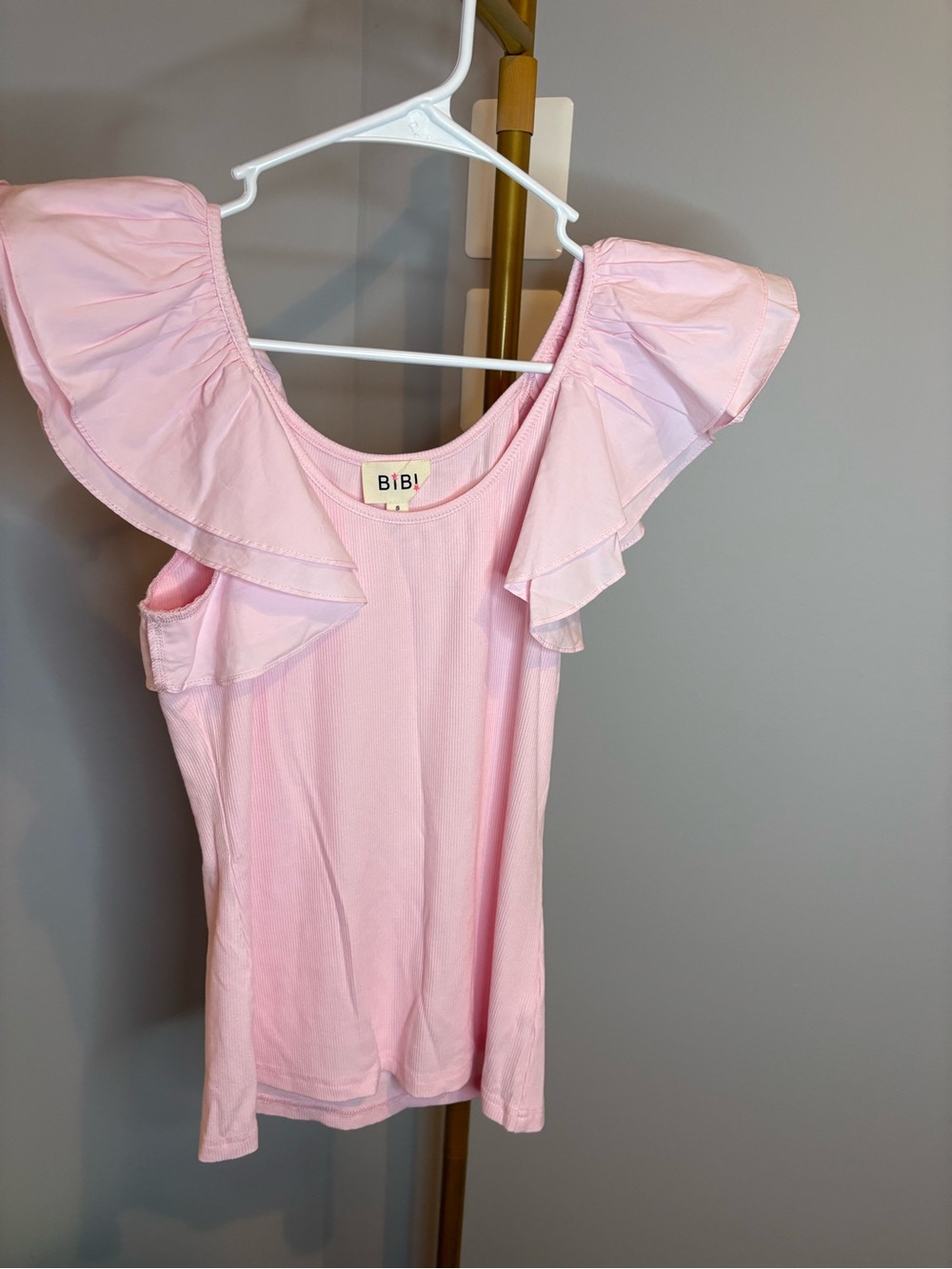 BiBi Light Pink Ruffle Shoulder Tank Top